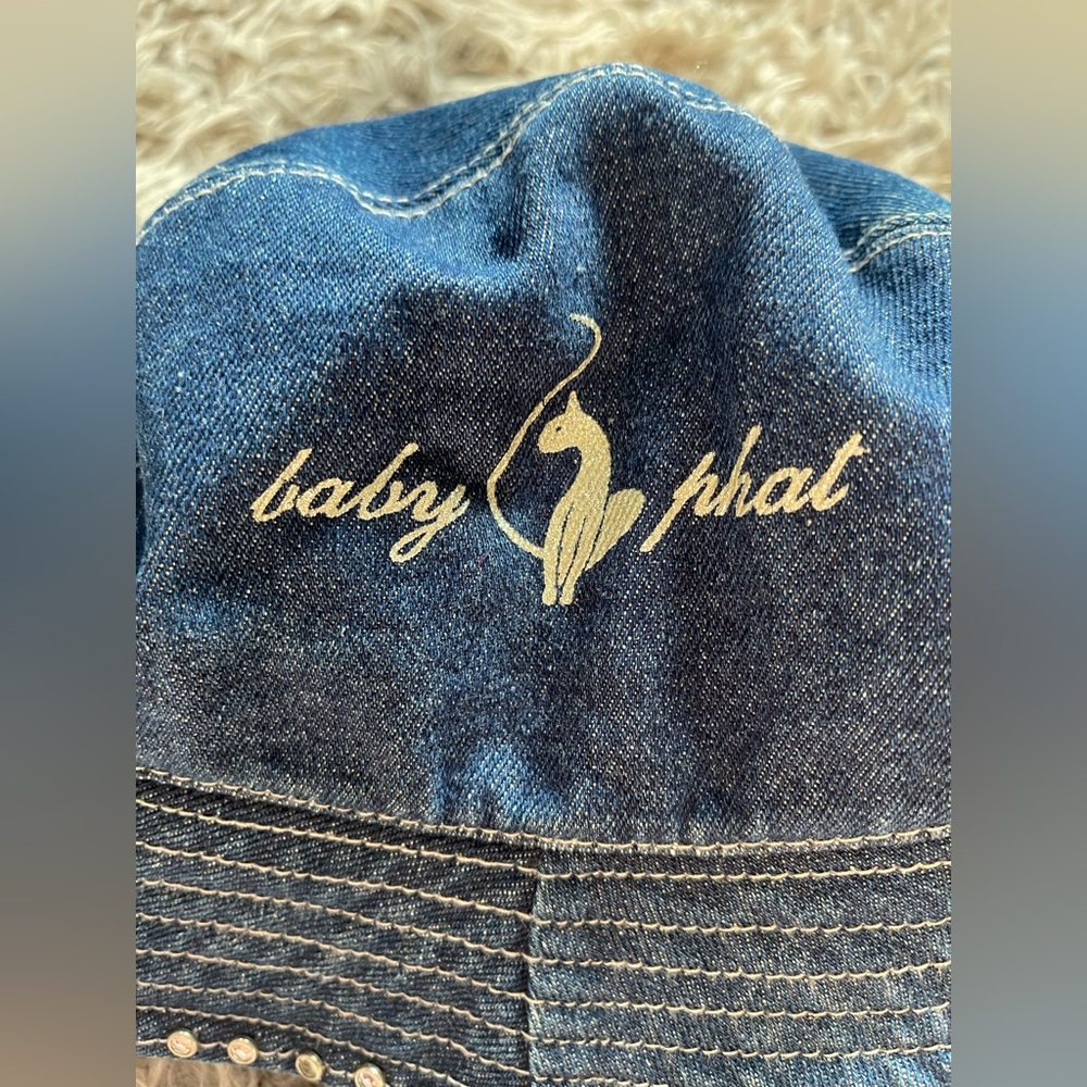Vintage Baby Phat Denim Rhinestone Bucket Hat Women’s Y2K Logo Jean Cap Bling - Picture 2 of 7